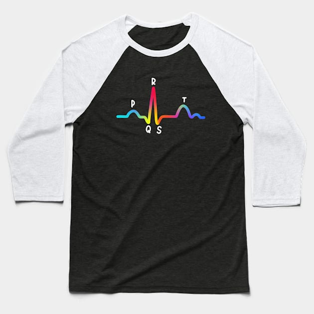 Hand Drawn Rainbow Electrocardiogram Baseball T-Shirt by Sofia Sava